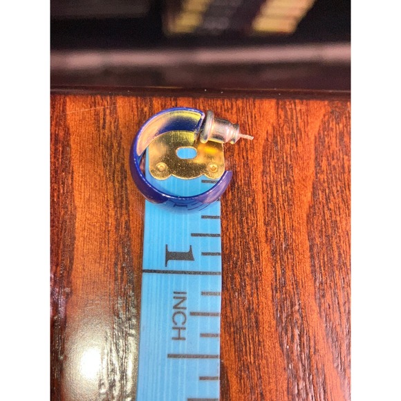 Vintage Royal Blue Enamel Hoop 5/8 Inch Earrings! - Picture 7 of 9